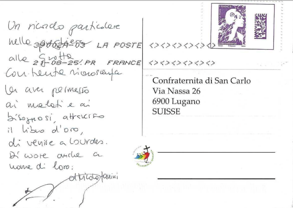 PELLEGRINAGGIO A LOURDES DIOCESI DI LUGANO CARTOLINA